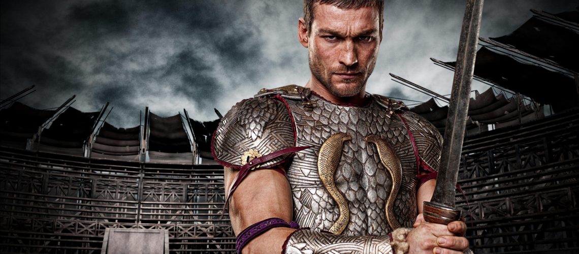Andy Whitfield brandishes a sword in a promotional still for Starz drama "Spartacus: Blood and Sand"