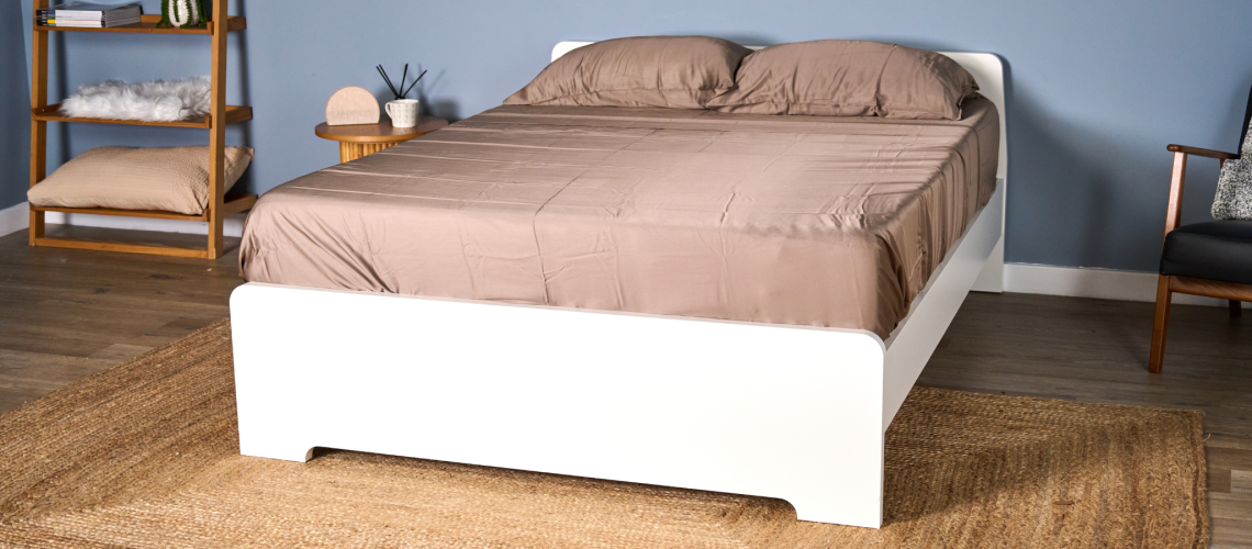 Cozy Earth Bamboo Sheet Set on the bed in TG sleep studio