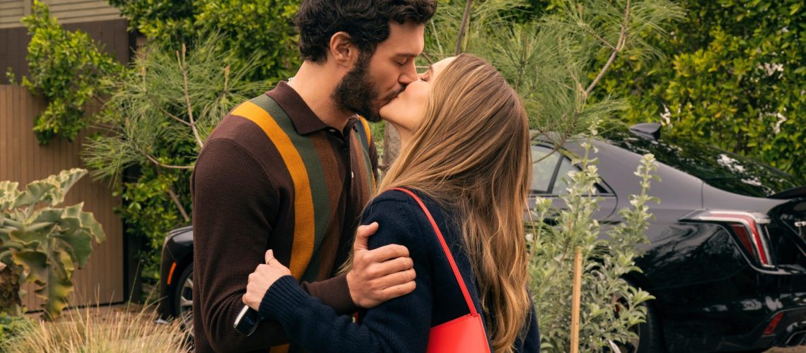 L-R: Noah (Adam Brody) and Joanne (Kristen Bell) kiss in a scene from Netflix's "Nobody Wants This" season 2