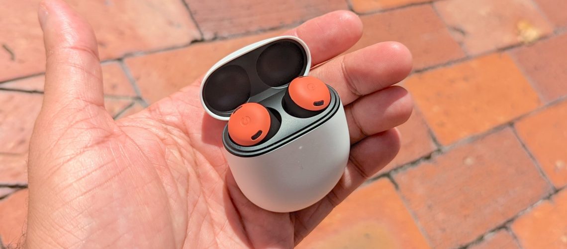 The Google Pixel Buds Pro 2 being held in hand