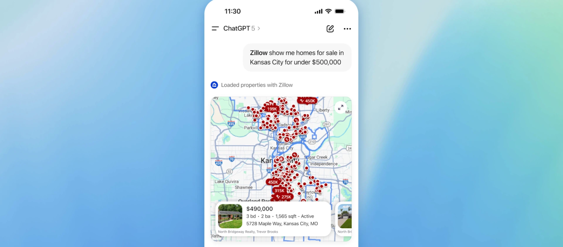A screenshot of Zillow being used on ChatGPT