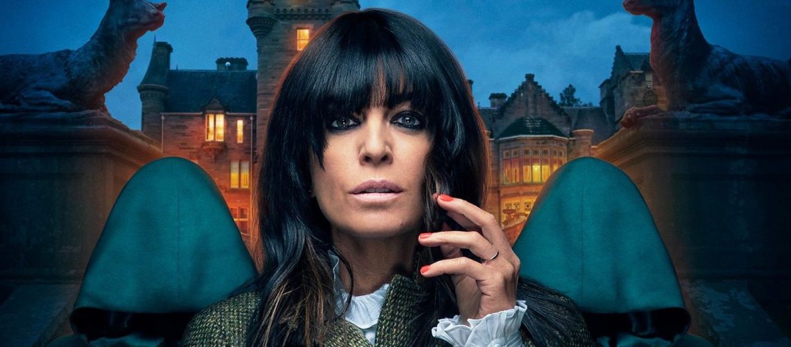 Claudia Winkleman in front of spooky castle, host of Celebrity Traitors season 1 2025 on BBC