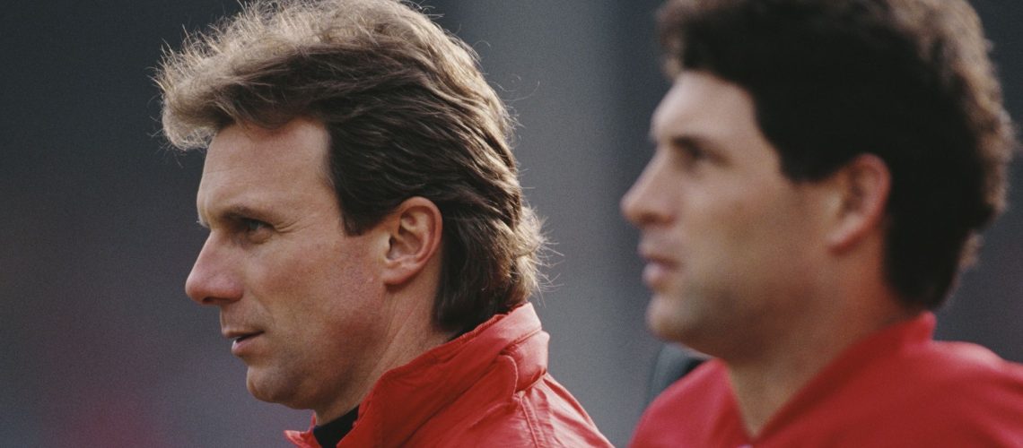 San Francisco 49ers quarterbacks Joe Montana and Steve Young on 14 December, 1991 at Candlestick Park