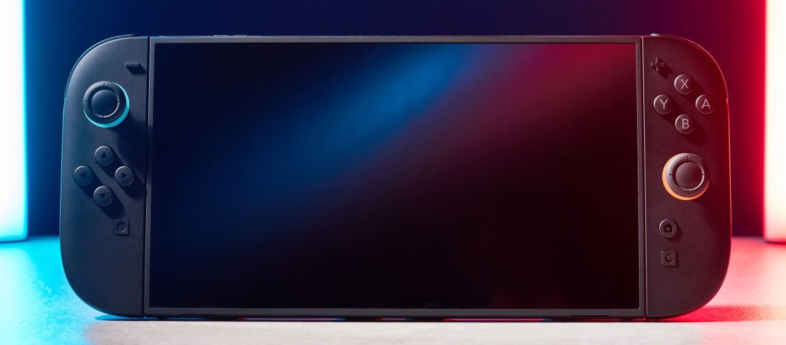 A Nintendo Switch 2 photographed under RGB lighting