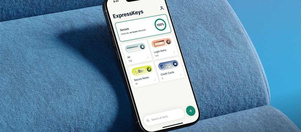 ExpressKeys app homescreen open on an iPhone