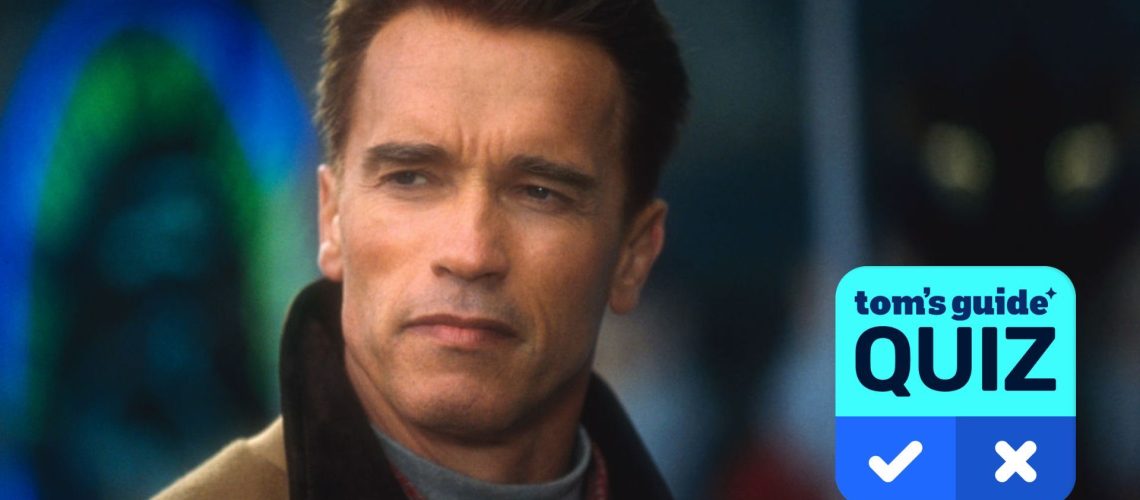 A photo of Arnold Schwarzenegger with Tom's Guide Quiz graphic overlaid