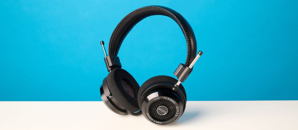 Grado SR325 photographed in front of a blue background