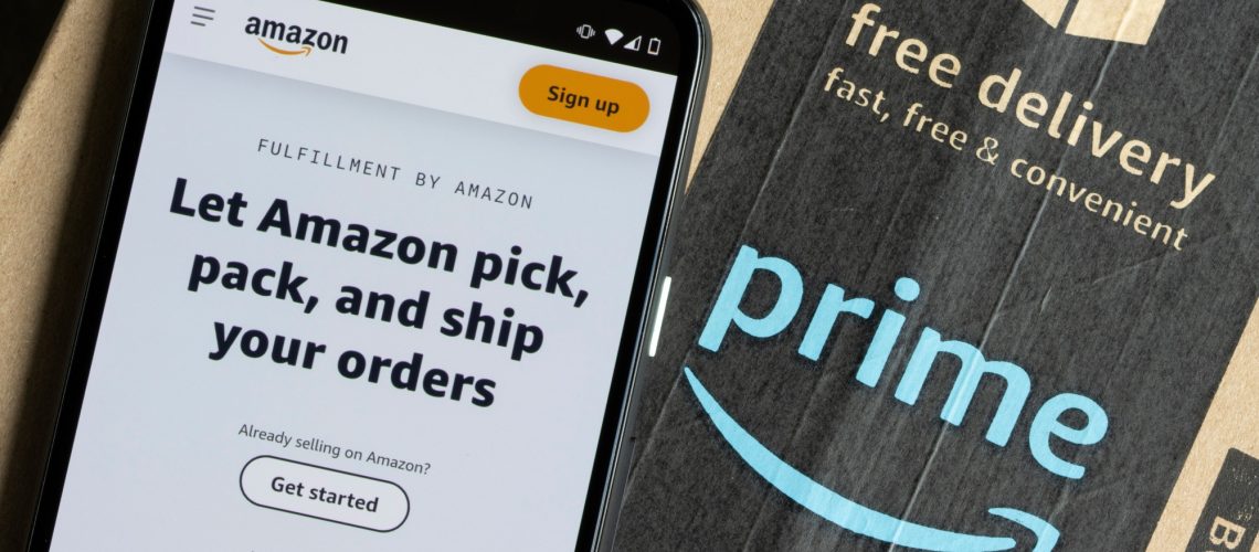 Amazon on phone next to Prime box