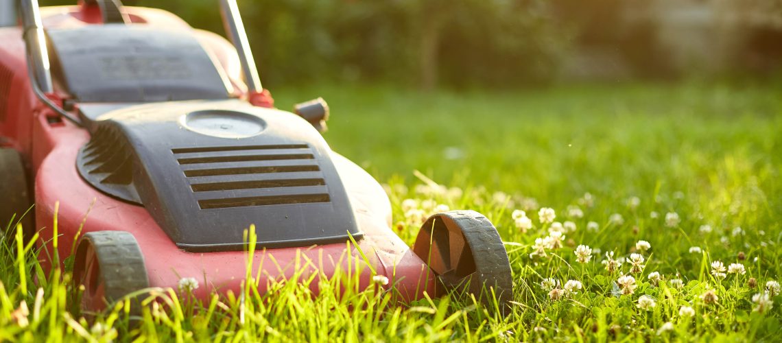 A lawn mower cutting the grass