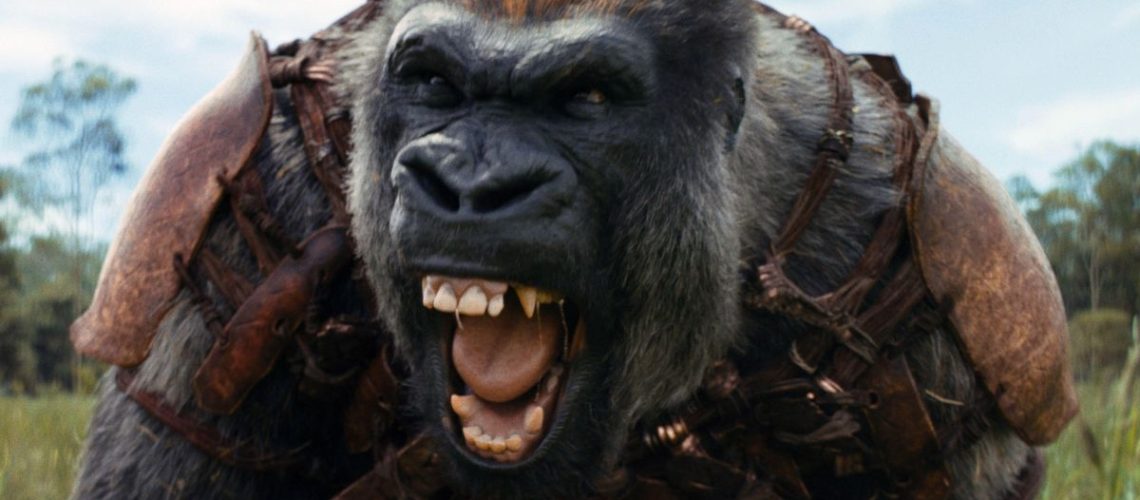 A shot from Rise of the Planet of the Apes showing a gorilla shouting