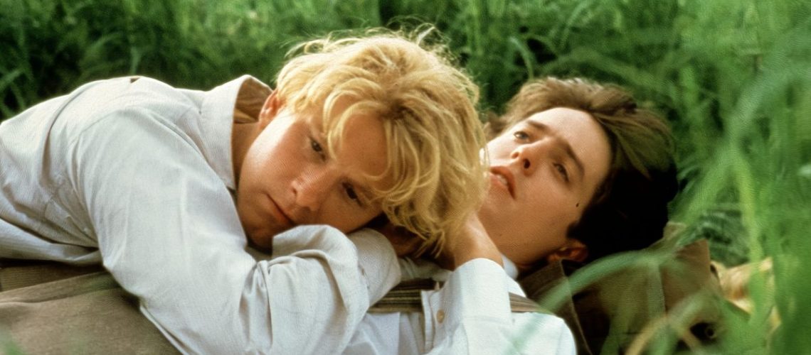 James Wilby lays with his head on Hugh Grant in Maurice