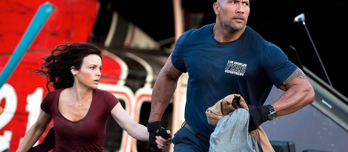 Carla Gugino and Dwayne Johnson in "San Andreas" movie (2015)
