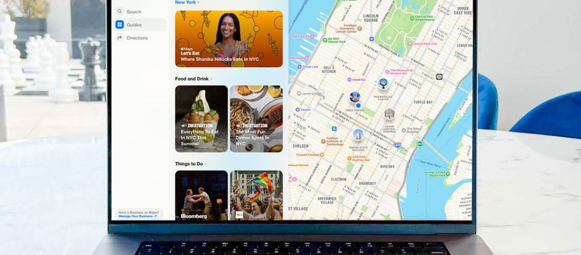Apple Maps on the web pictured on a Mac screen.
