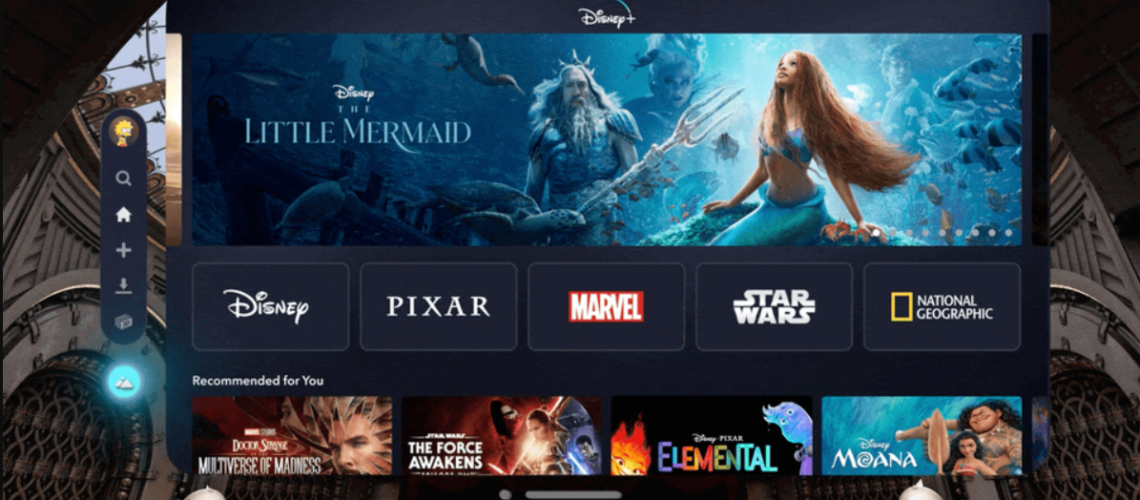 A preview of the Disney Plus menu shown on the Apple Vision Pro