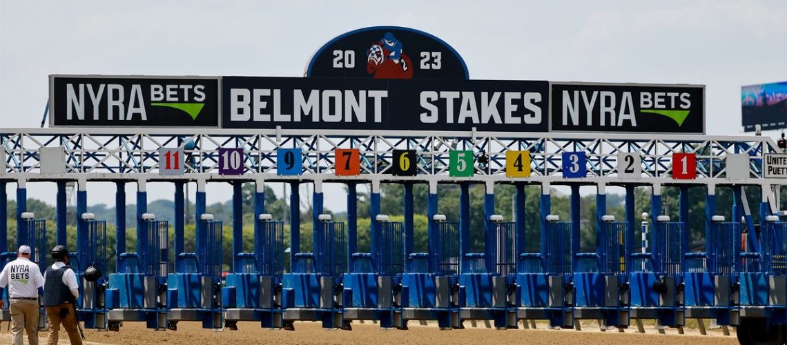The empty starting gate ahead of the Belmont Stakes in June 2023.