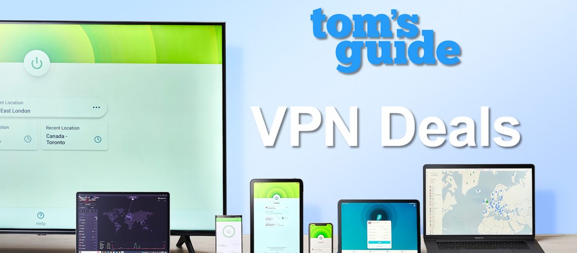 Banner showing different devices with VPN software, next to text that says 'VPN deals'