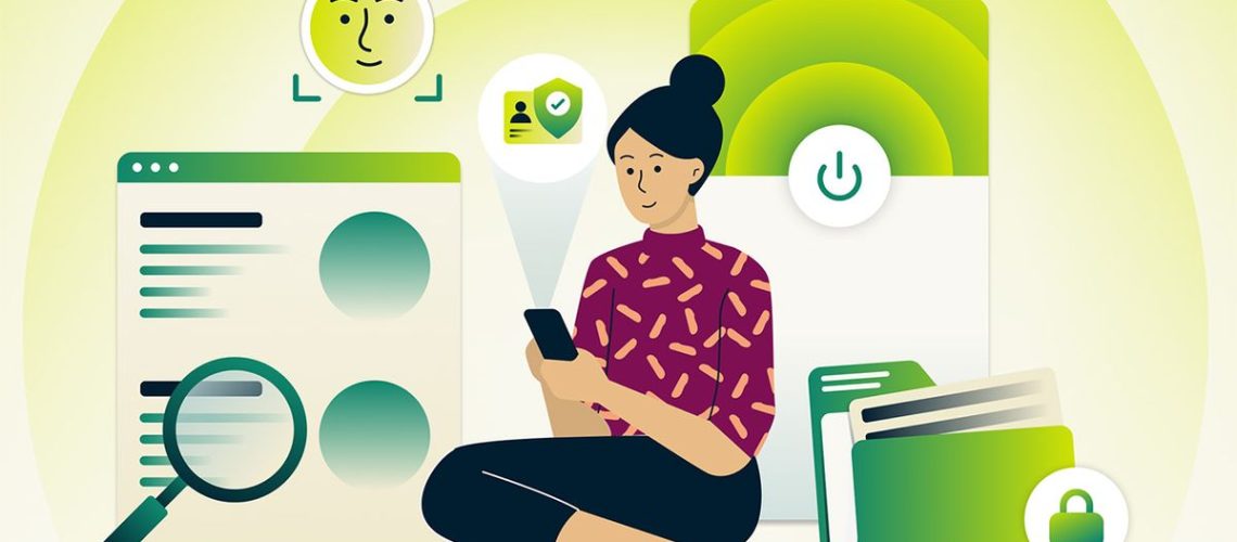 Cartoon person protecting their information using ExpressVPN