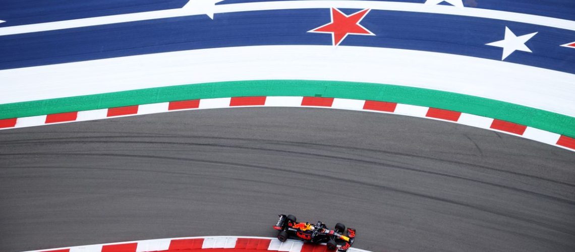Max Verstappen of the Netherlands driving the (33) Red Bull Racing RB16B Honda during practice ahead of the F1 Grand Prix of USA at Circuit of The Americas