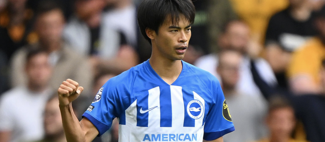 Kaoru Mitoma of Brighton & Hove Albion celebrates ahead of the