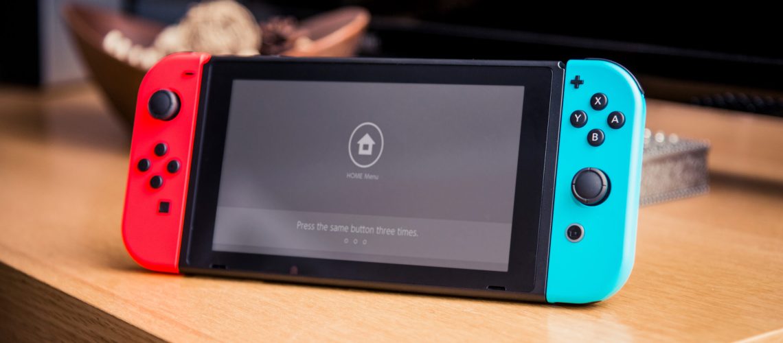 A Nintendo Switch on a desk