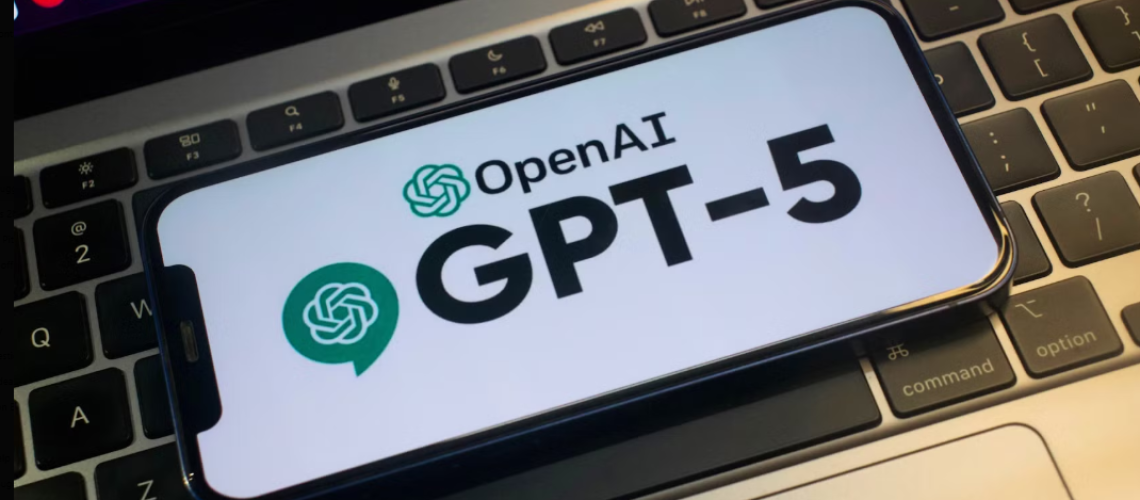 Image of a phone with chatgpt logo on a keyboard