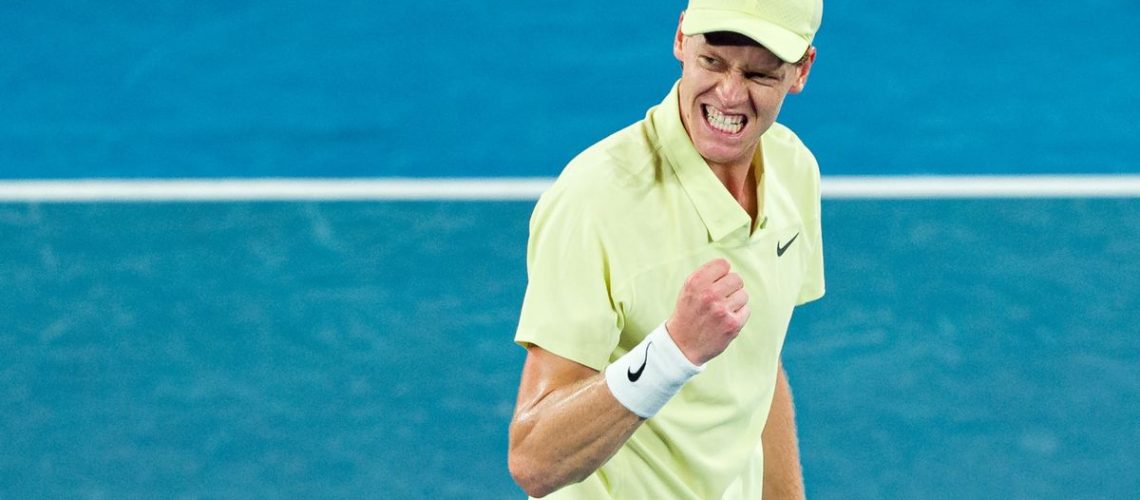 Jannik Sinner celebrates a point during his Australian Open 2025 semifinal