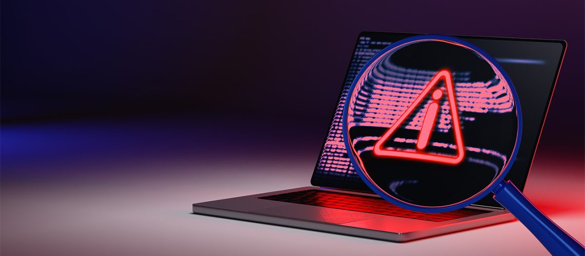 Computer with warning image being magnified