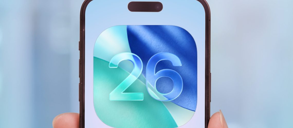 iOS 26 logo on an iPhone