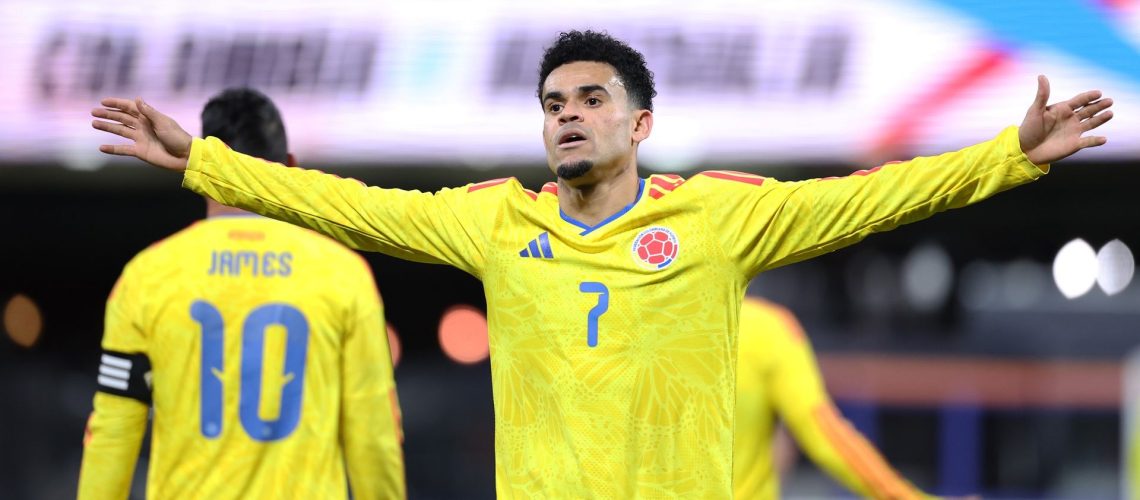 Luis Diaz of Colombia celebrates after scoring the team's second goal during the International Friendly match between Colombia and Australia