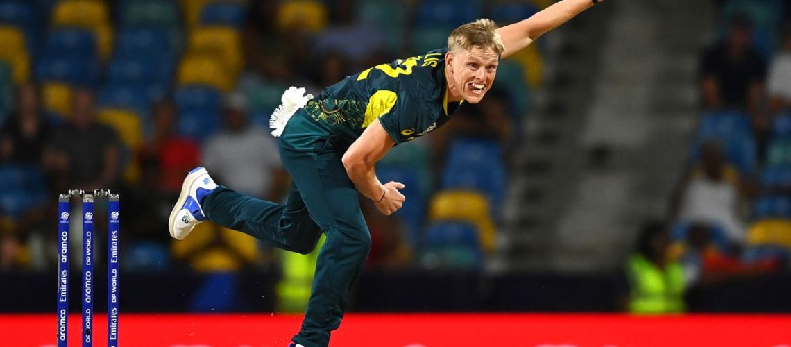 Nathan Ellis of Australia bowling ahead of the Australia vs England live stream in the 2024 T20 World Cup.