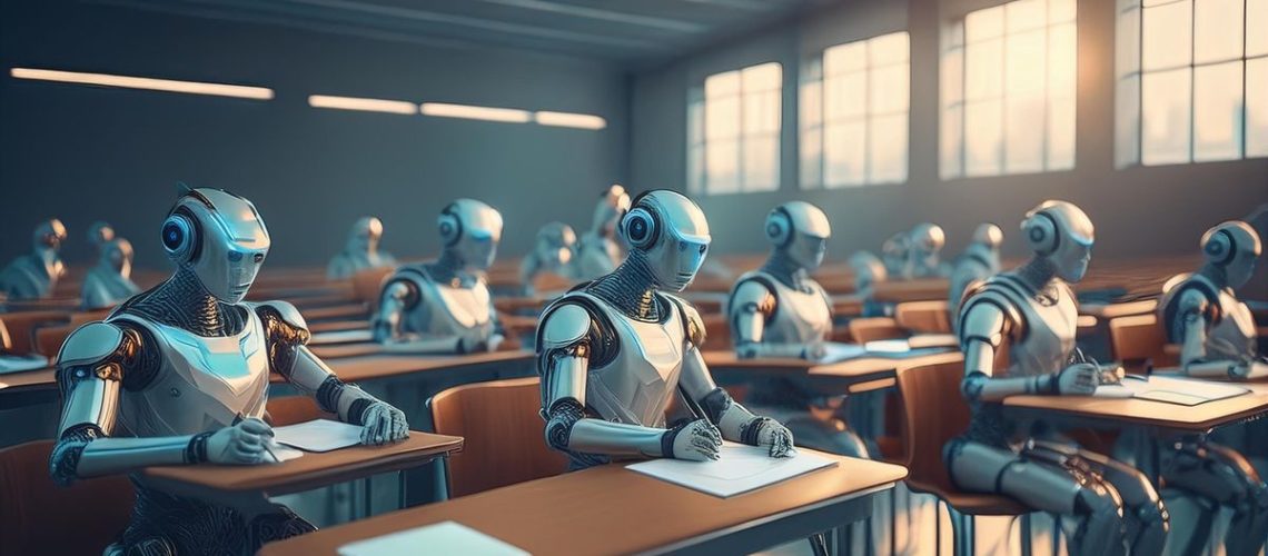 Adobe Firefly 3 image of robots taking an exam