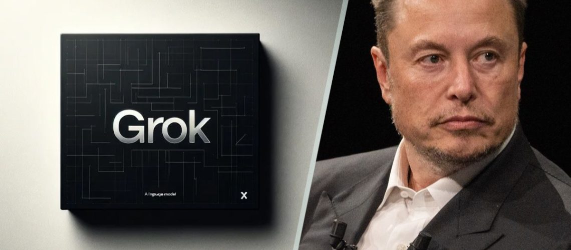 Grok chatbot next to a photo of Elon Musk.