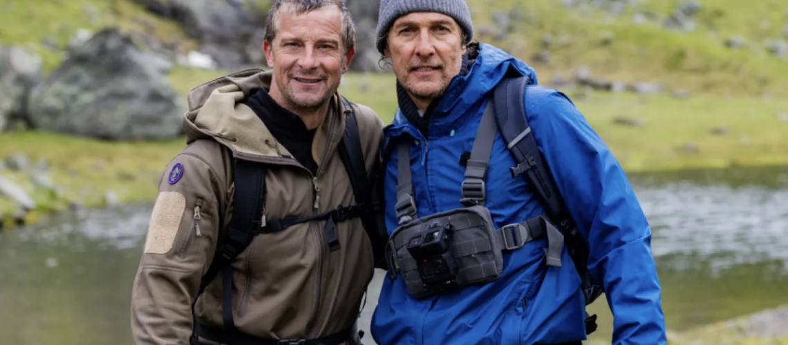 Bear Grylls and Matthew McConaughey in "Bear Grylls Is Running Wild" season 9