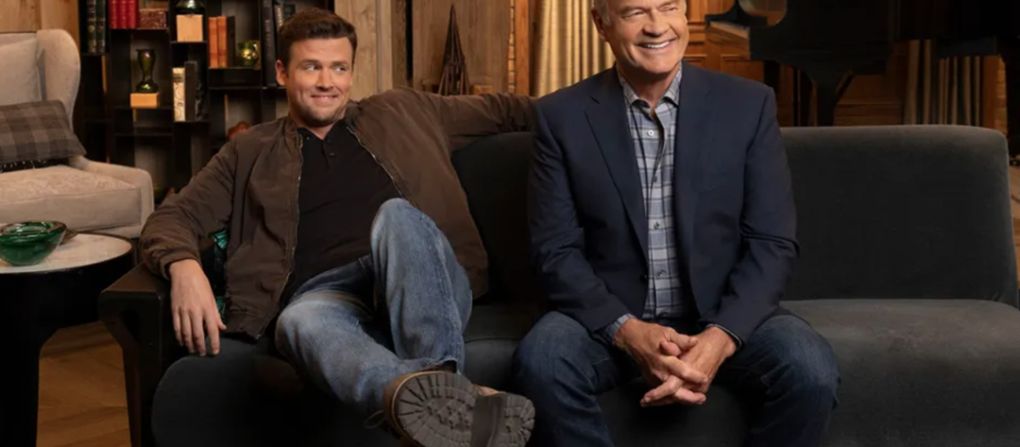 Jack Cutmore-Scott as Freddy Crane and Kelsey Grammer as his father Frasier are at the heart of "Frasier" season 2