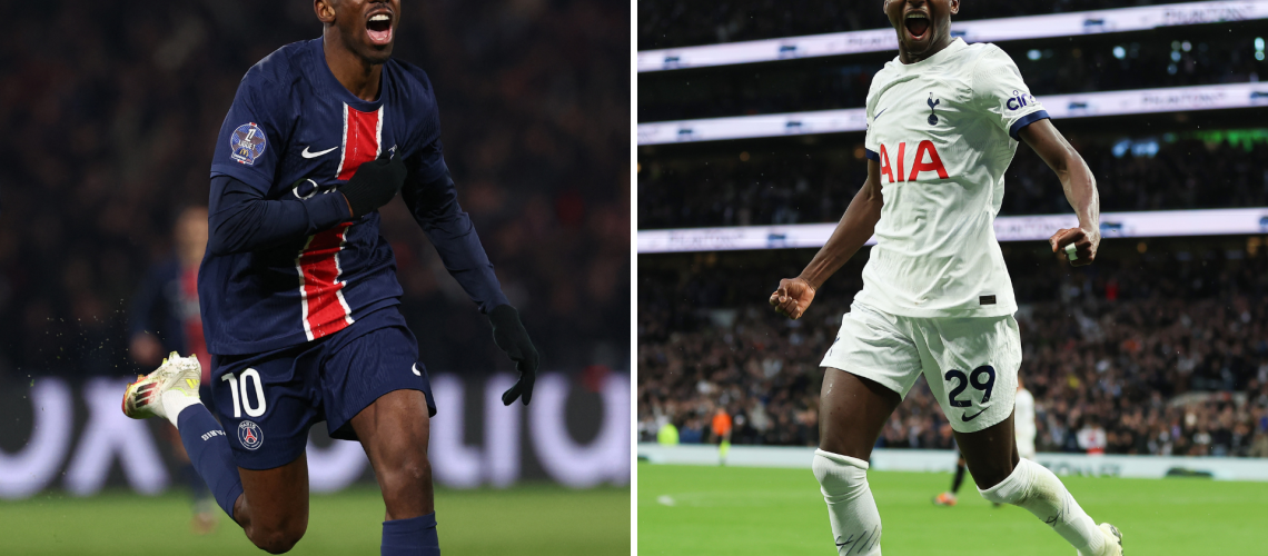 Ousmane Dembele and Pape Sarr scoring for PSG and Tottenham respectively