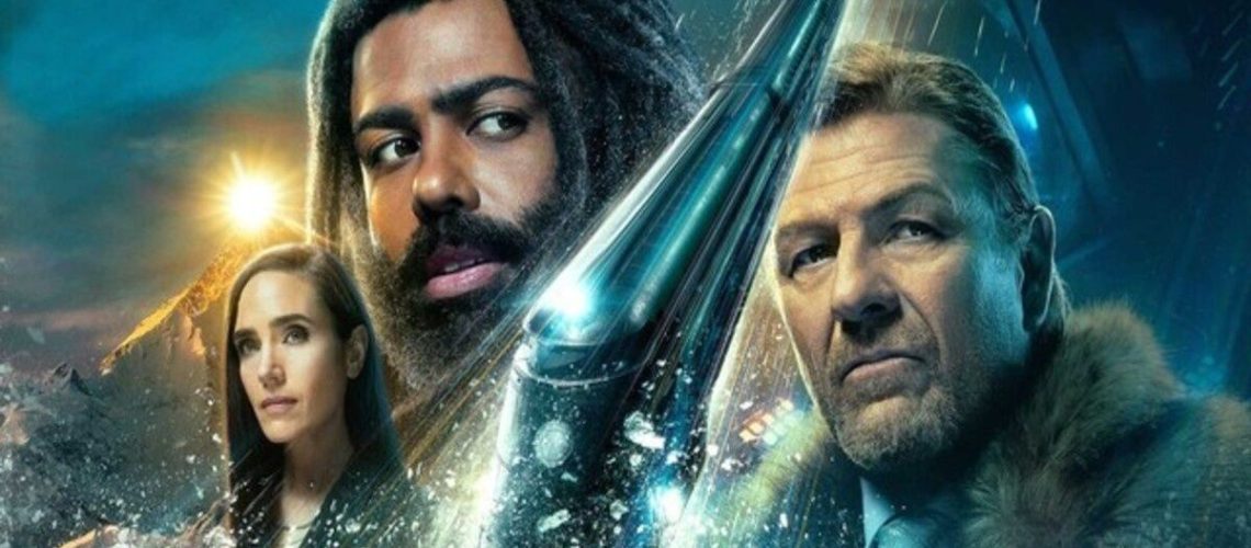 At last. The final season of Snowpiercer with (from left) Jennifer Connelly (as Melanie Cavill), David Diggs (Andre Layton) and Sean Bean (Mr Wilford)