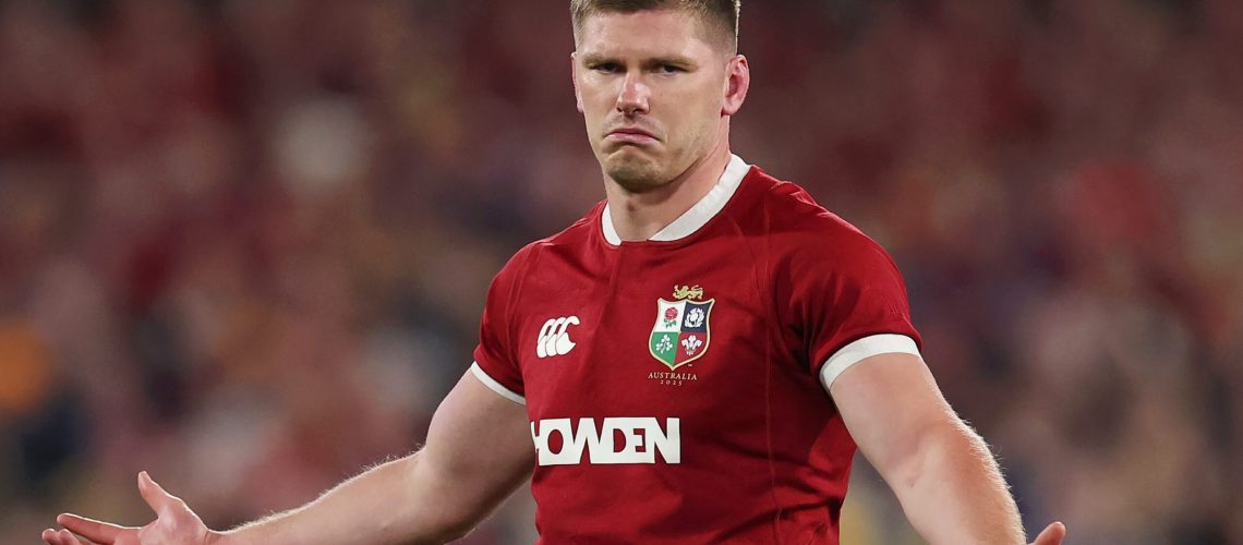 Owen Farrell of British &amp; Irish Lions reacts during the tour match between AUNZ XI and British &amp; Irish Lions