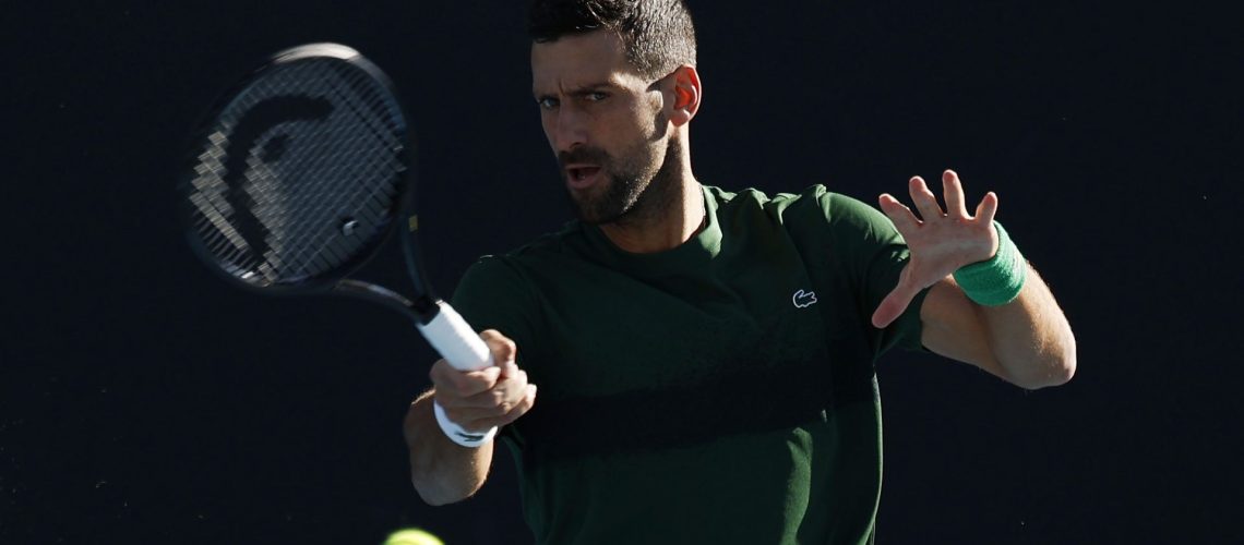 Novak Djokovic warming up at the 2026 Australian Open