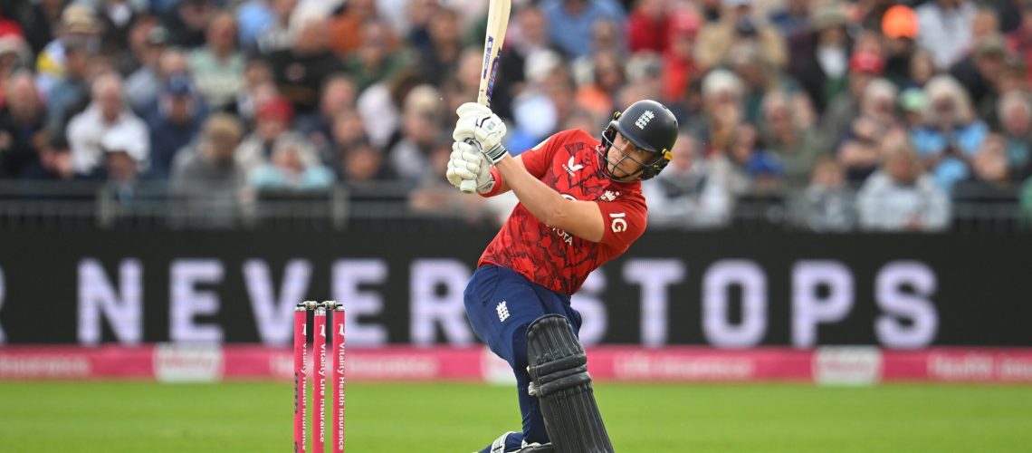 England batsman Jacob Bethell hits ou during the 2nd Vitality IT20 match between England and West Indies at Seat Unique Stadium on June 08, 2025 in Bristol, England.