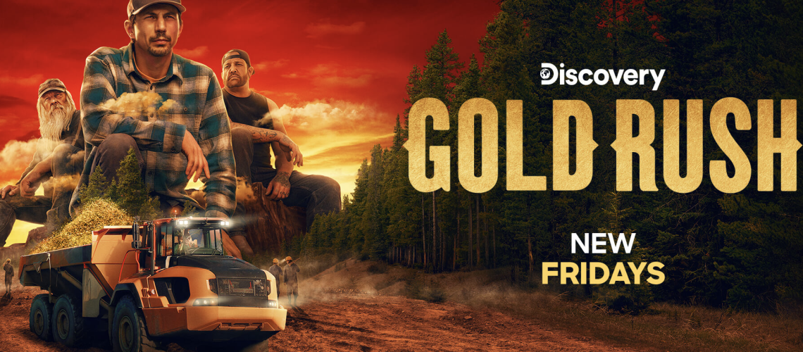 "Gold Rush" season 16 (2025) – Parker, Tony and Rick in dramatic pose as a dumptruck tackles a muddy Yukon valley