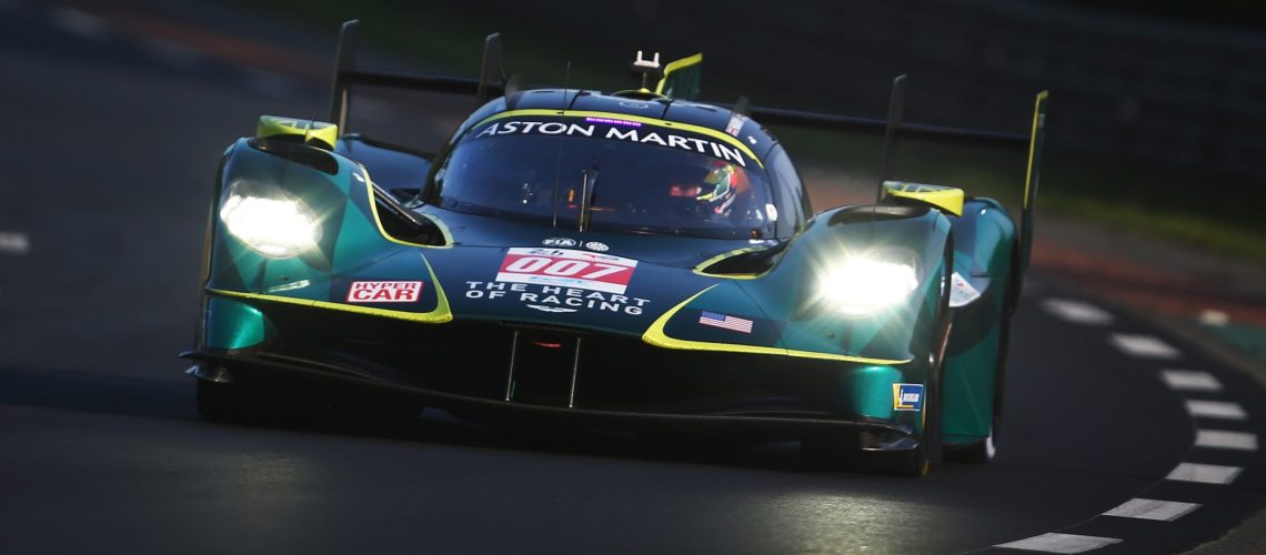 The #007 Aston Martin Thor Team, Aston Martin Valkyrie of Harry Tincknell, Tom Gamble, and Ross Gunn drives during first qualifying