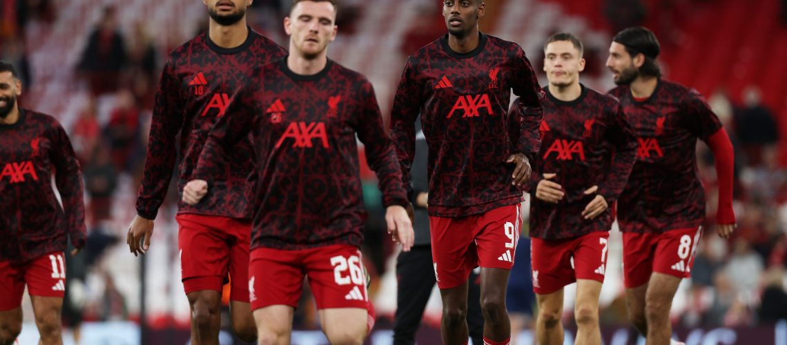 Liverpool players warming up before their UCL clash with Atletico Madrid.