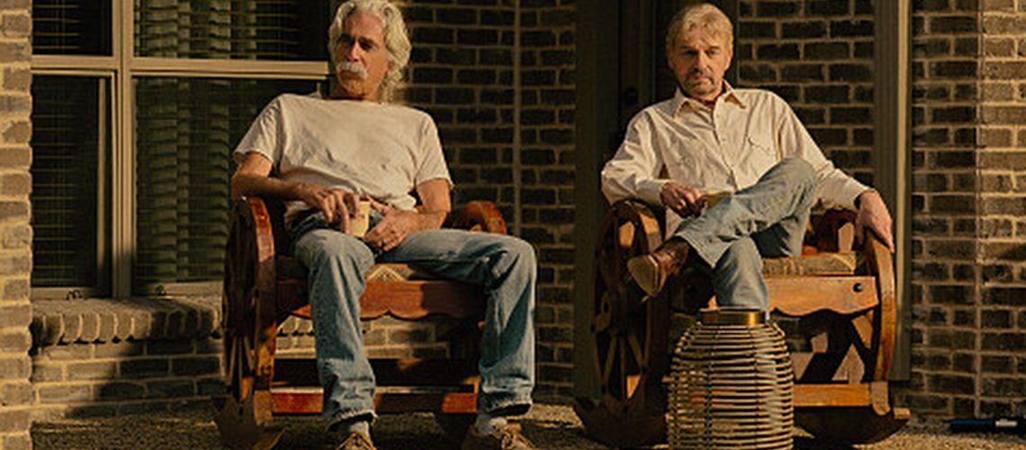 T.L. (Sam Elliott) and Tommy (Billy Bob Thornton) sitting side by side in Landman season 2