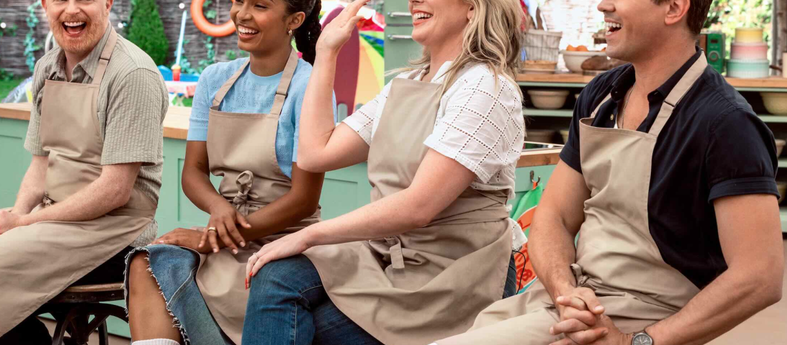 The four celebs in "The Great American Baking Show: Celebrity Summer" - [From left] Jesse Tyler Ferguson, Yara Shahidi, June Diane Raphael and Andrew Rannells