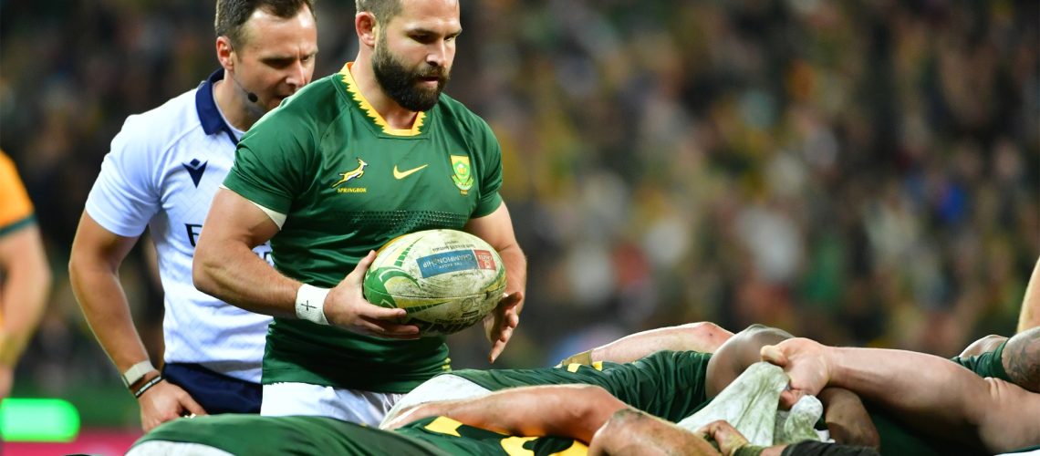 South Africa's Cobus Reinach prepares to put the ball into the scrum during his team's match against Australia on August 23, 2025.
