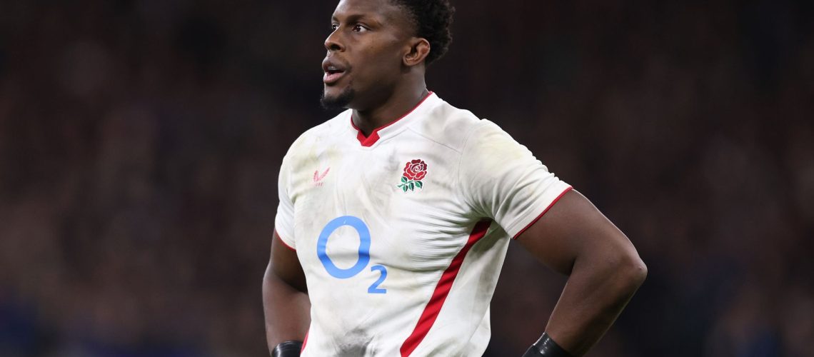 Maro Itoje of England looks on during a Six Nations 2026 rugby match.