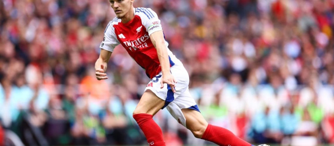 Martin Odegaard of Arsenal during the Premier League match between Arsenal FC and Brighton &amp; Hove Albion FC ahead of the Inter vs Arsenal live stream