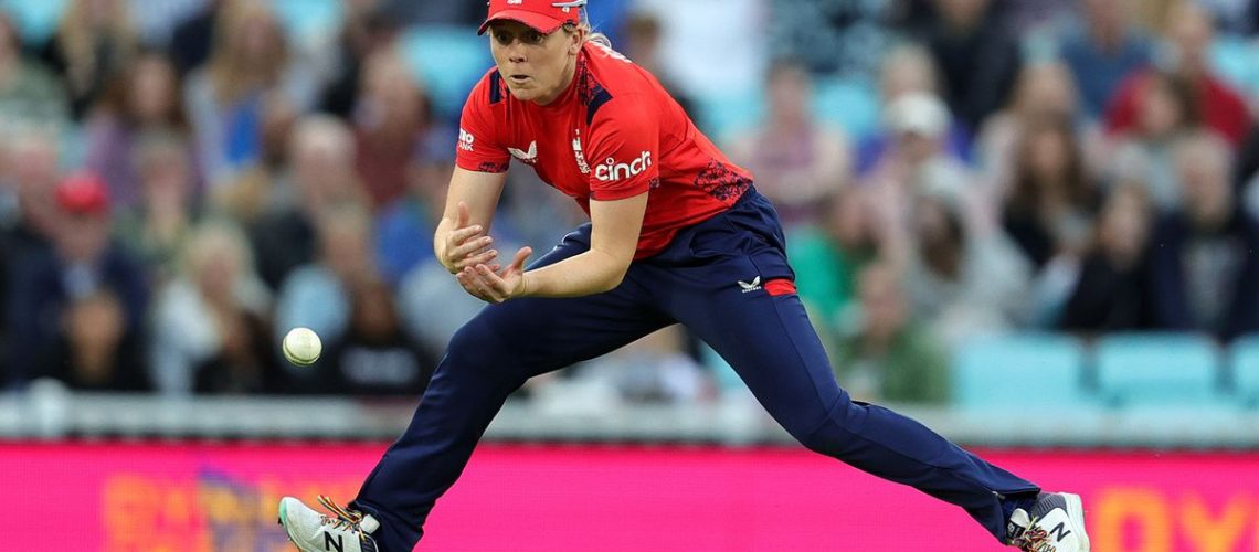 Heather Knight of England fields the ball during the 4th Women