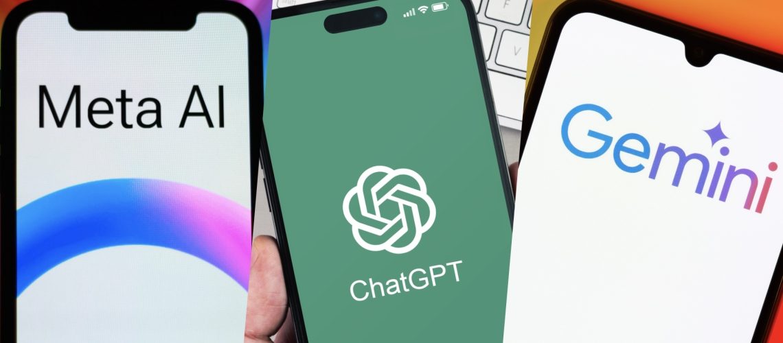 logos of Meta AI, ChatGPT, Gemini