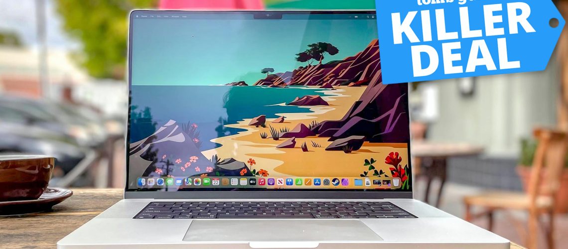 MacBook Pro with deal tag superimposed
